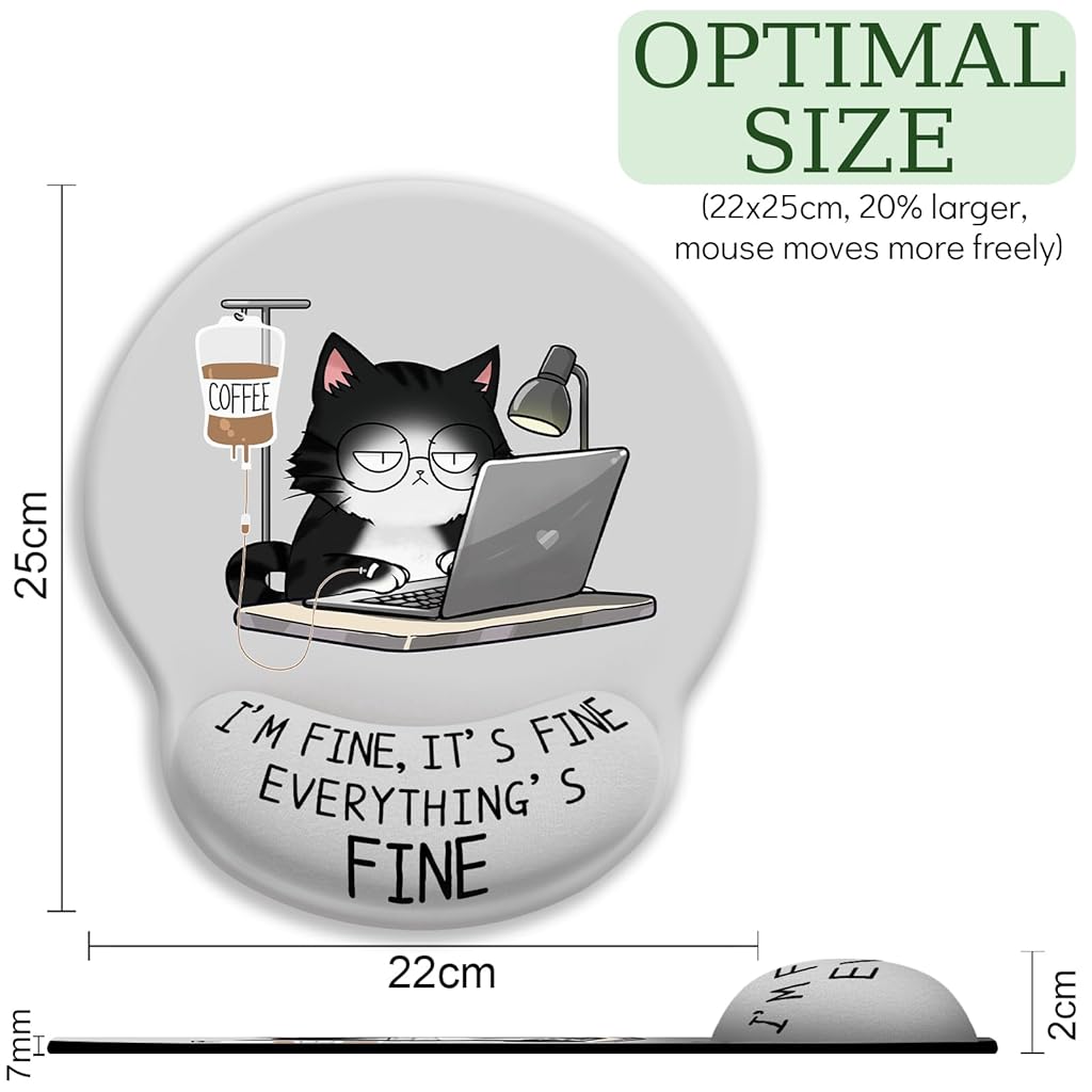 ZORBES® Mouse Pad with Wrist Support, Funny Cat Ergonomic Mouse Pad with Wrist Support I'm Fine Motivational Memo Design, Soft Gel Rest, Non-Slip Mouse Mat for Office & Home ZORBES® Mouse Pad with Wrist Support, Funny Cat Ergonomic Mouse Pad with Wrist Support I'm Fine Motivational Memo Design, Soft Gel Rest, Non-Slip Mouse Mat for Office & Home